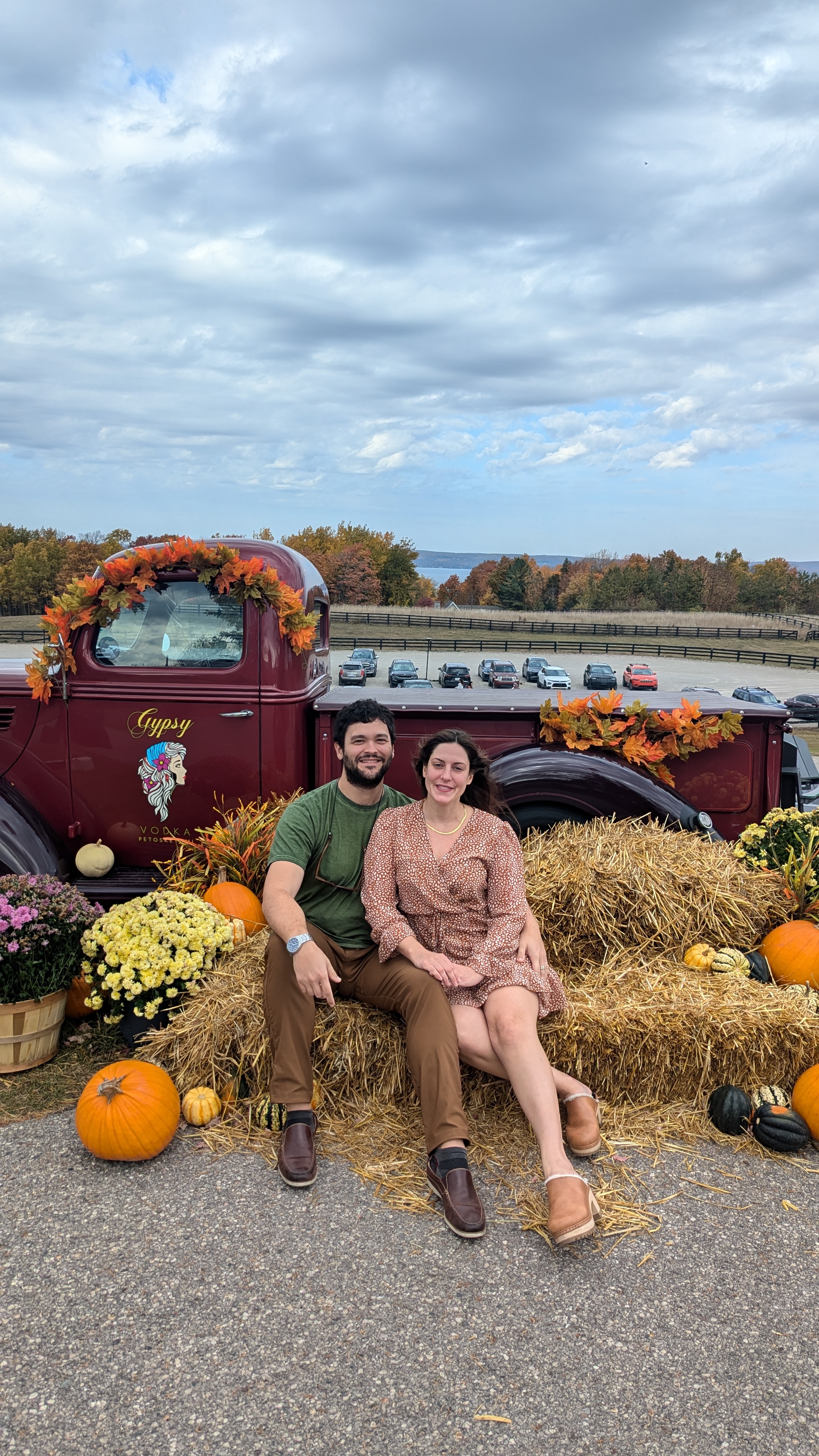 Couple photo at a fall truck display